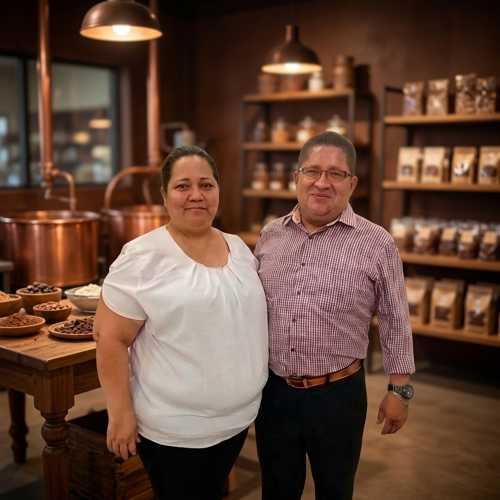Los fundadores de Chocolate Super en su taller artesanal